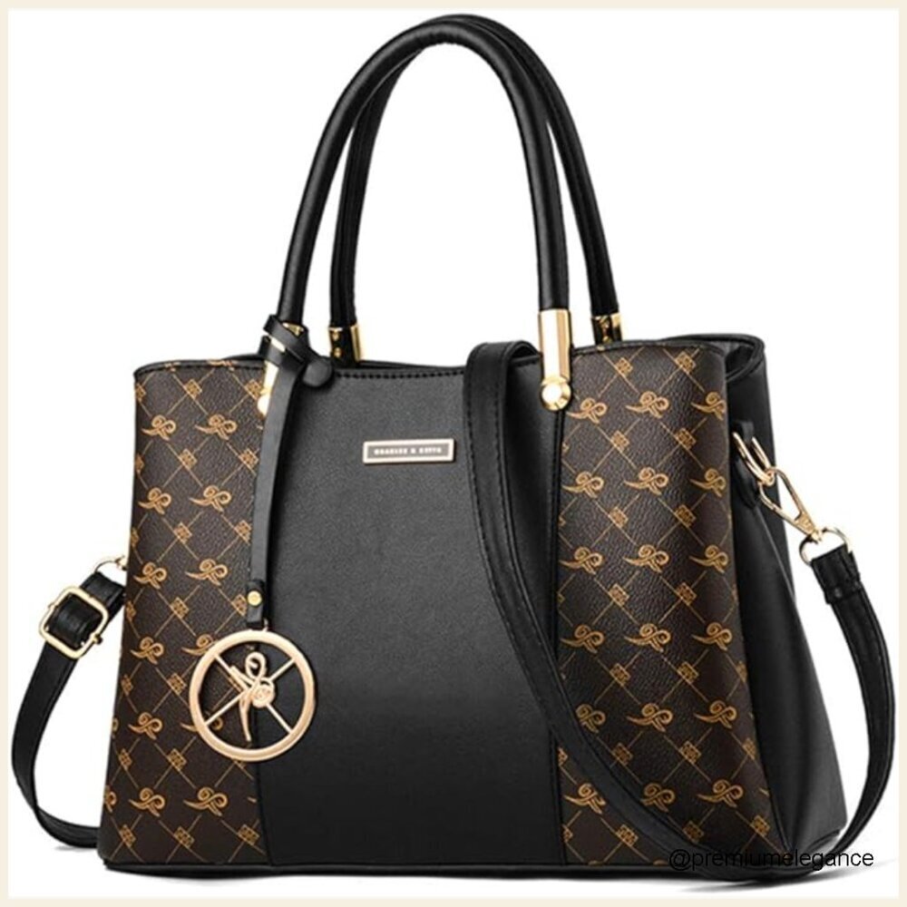 Large PU Leather Tote Bag with 7 Pockets, Removable Shoulder Strap